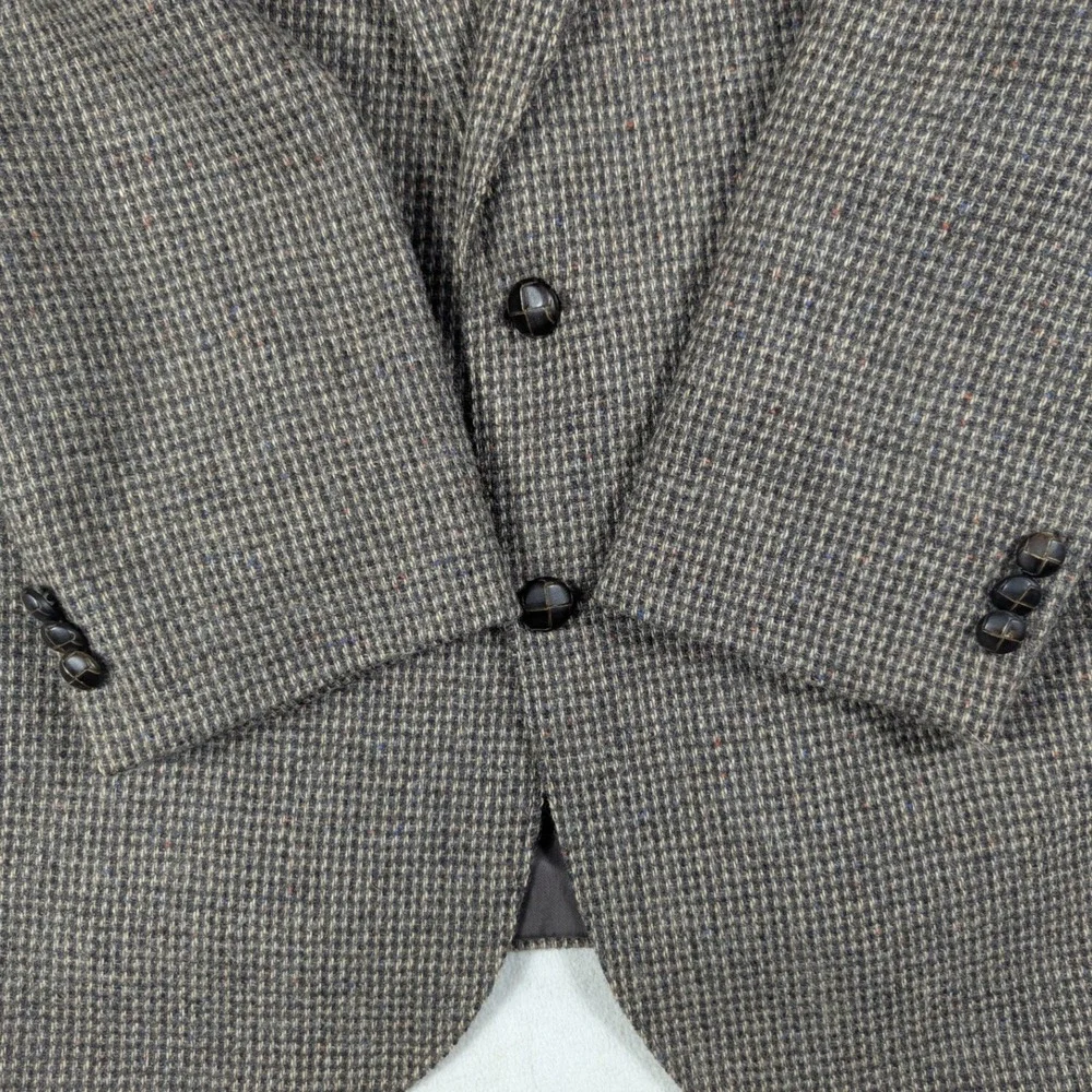 Taos Country Western Collection Mens Wool Blazer Brown Plaid Suede Elbow Patches
